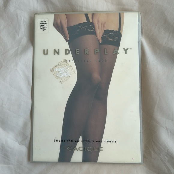 Cacique Underplay Evocative Lace Top Stockings Ivory Size Small NWT - Picture 1 of 4